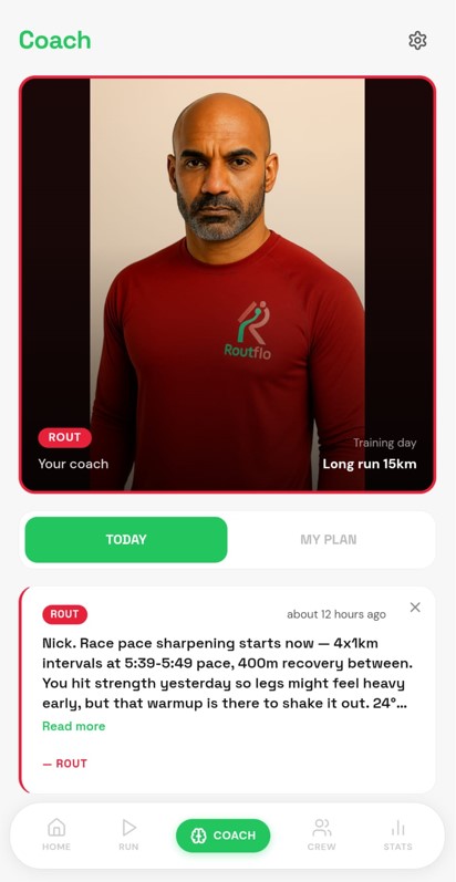 Routflo Coach tab